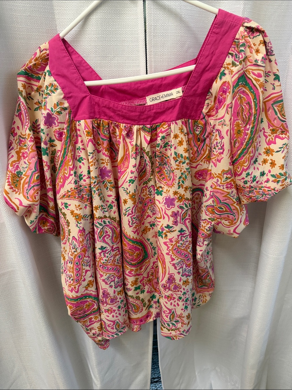 Grace & Emma Pink Paisley Square-Neck Tunic Top
